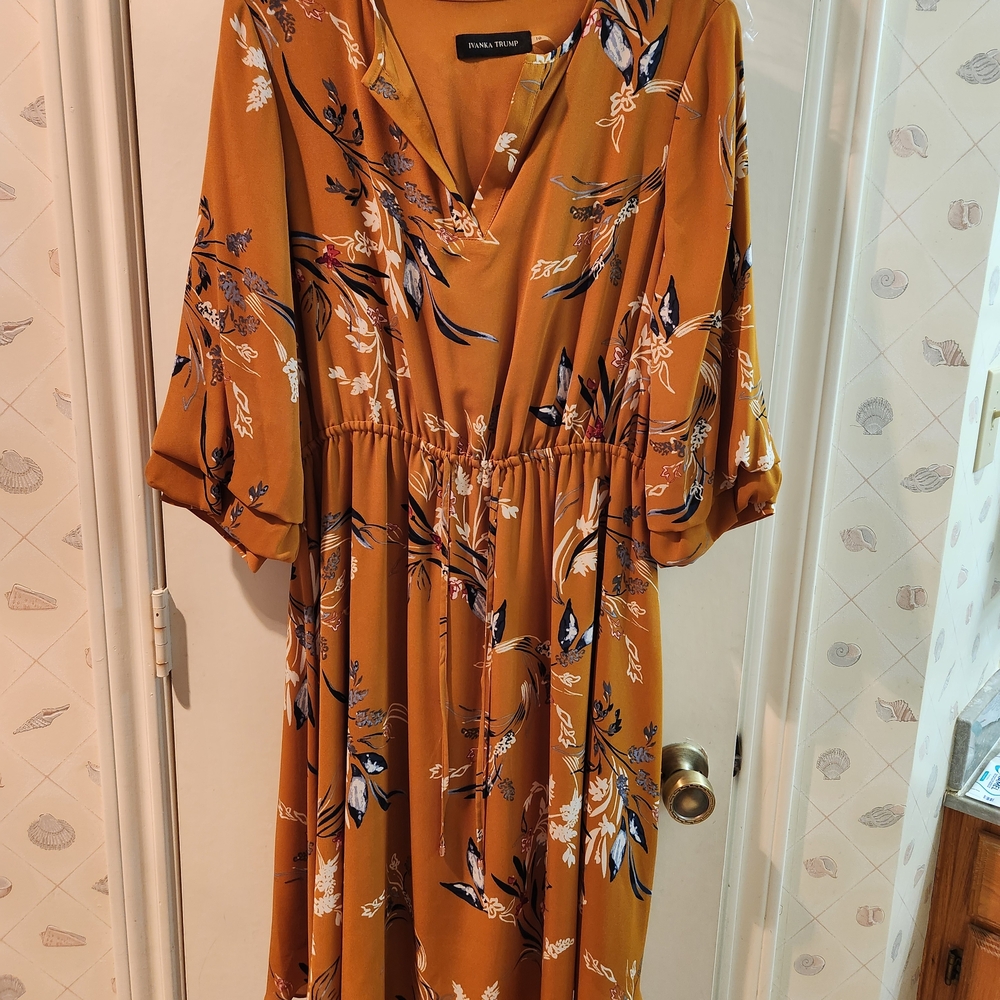 Ivanka Trump Floral Long Sleeve Dress in Orange and Black